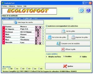 Ecran principal Ecran principal du logiciel pour des jeux à 7 matchs